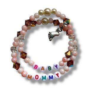 Set of  2 Colorful Vintage Recycled Beaded Mother and Baby Child Bracelets